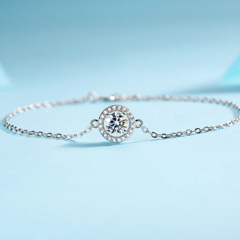 Round Moissanite Halo Sterling Silver Bracelet - Image 5