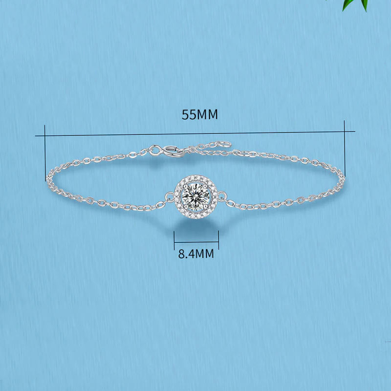 Round Moissanite Halo Sterling Silver Bracelet - Image 6