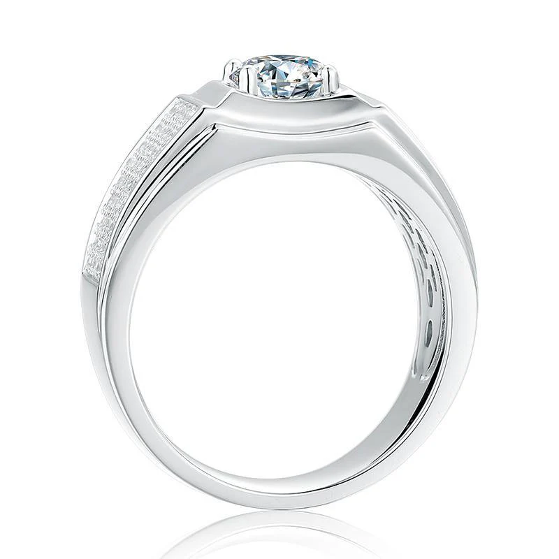 Round Moissanite Luxury Sterling Silver Wedding Ring For Men - Image 3