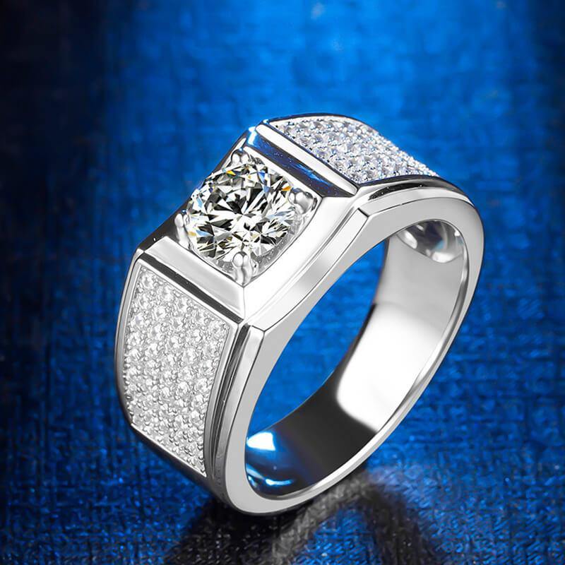 Round Moissanite Luxury Sterling Silver Wedding Ring For Men - Image 4