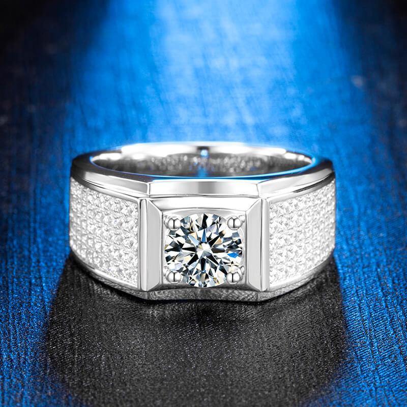Round Moissanite Luxury Sterling Silver Wedding Ring For Men - Image 5