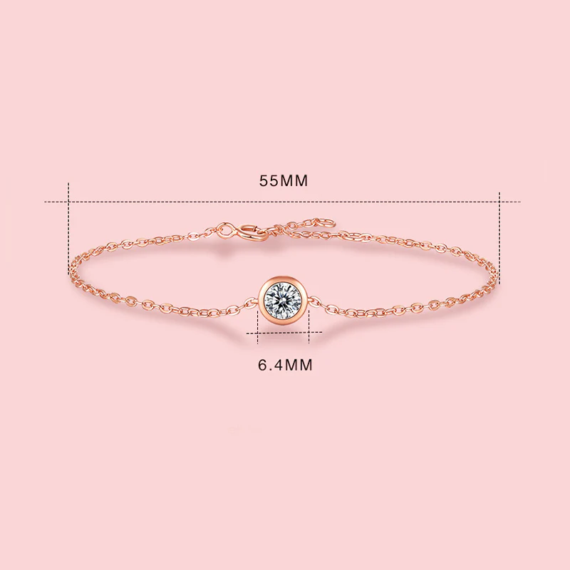 Round Moissanite Rose Gold Bezel Sterling Silver Bracelet - Image 4