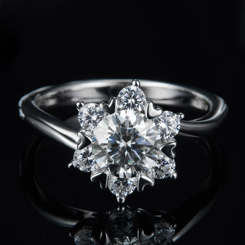 Round Moissanite Starflower Side Stone Engagement Ring - Image 3