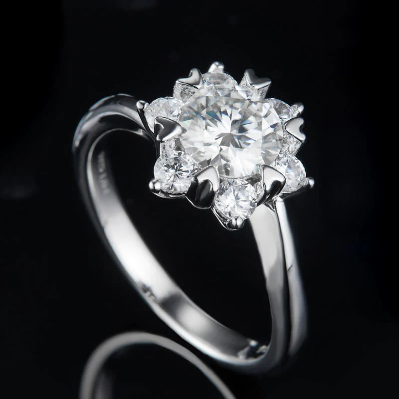 Round Moissanite Starflower Side Stone Engagement Ring - Image 4
