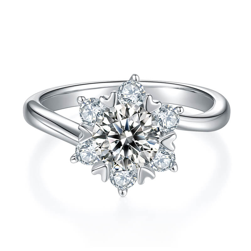 Round Moissanite Starflower Side Stone Engagement Ring - Image 6