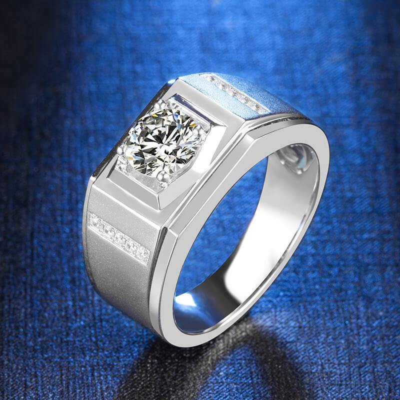 Round Moissanite Sterling Silver Wedding Ring For Men - Image 3