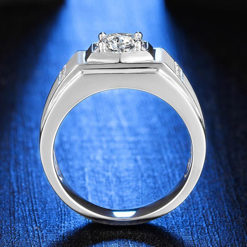 Round Moissanite Sterling Silver Wedding Ring For Men - Image 4