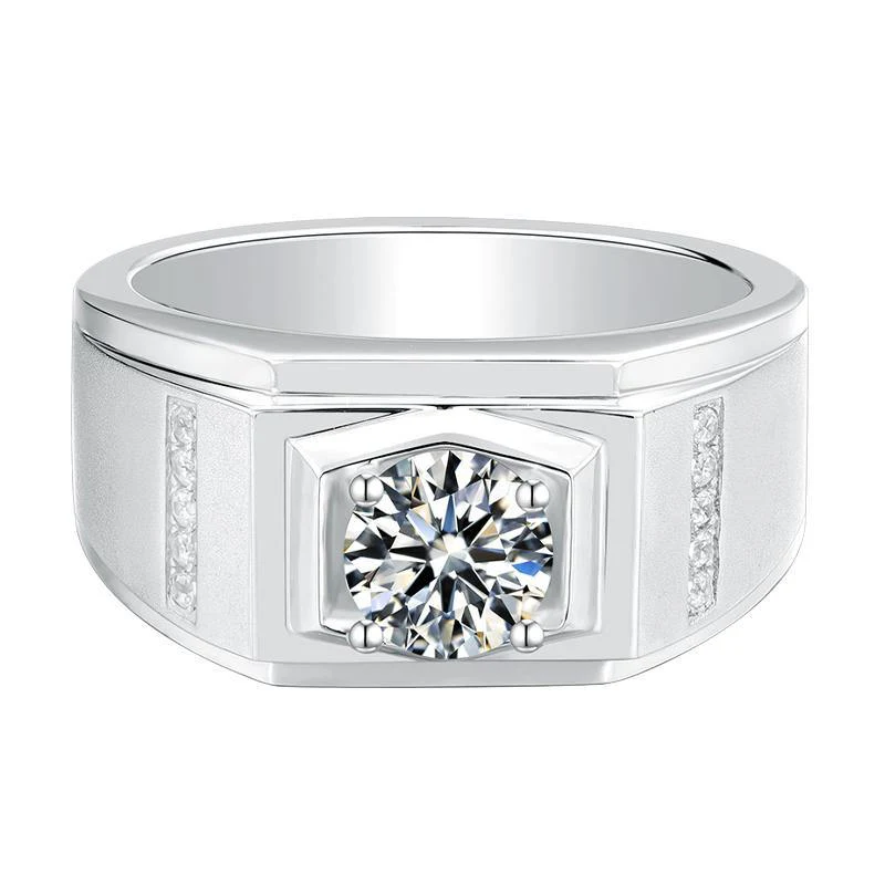 Round Moissanite Sterling Silver Wedding Ring For Men - Image 5