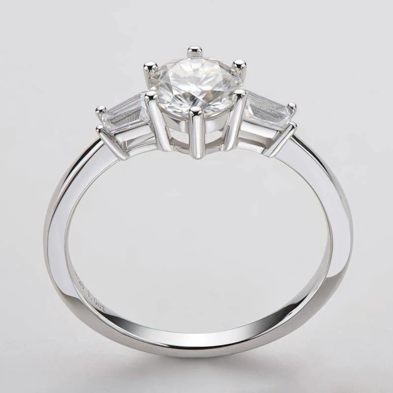 Three Stone Round Moissanite Six Prong Sterling Silver Wedding Ring - Image 4