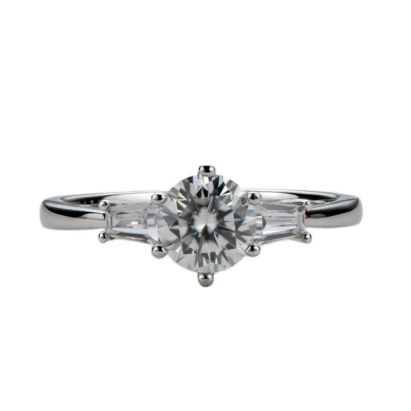 Three Stone Round Moissanite Six Prong Sterling Silver Wedding Ring - Image 5