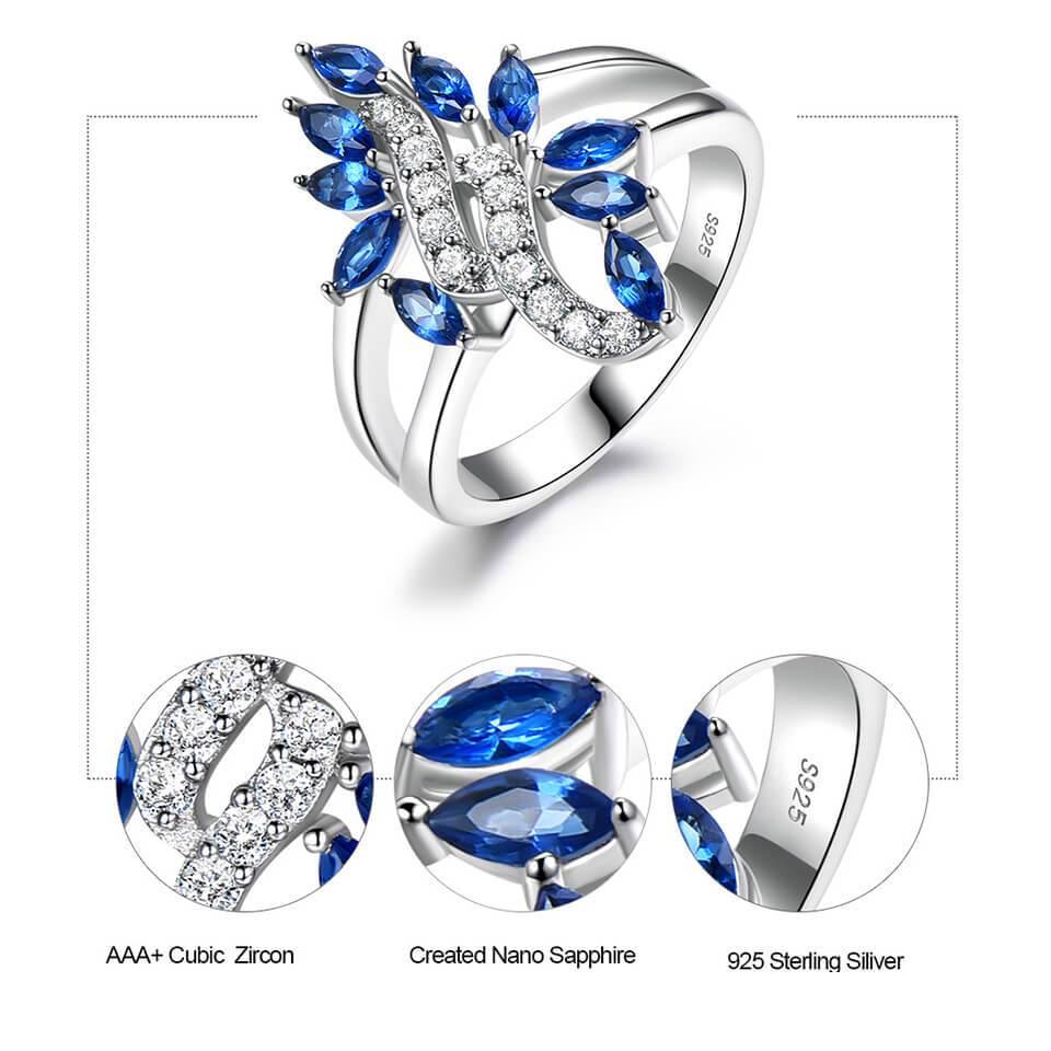 Sapphire Cocktail Flower Sterling Silver Ring - Image 3