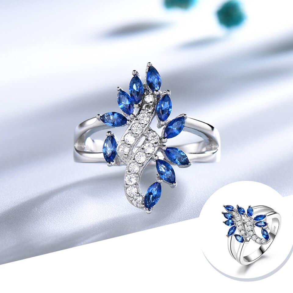 Sapphire Cocktail Flower Sterling Silver Ring - Image 4