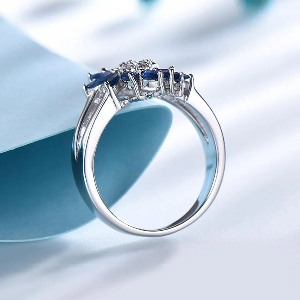 Sapphire Cocktail Flower Sterling Silver Ring - Image 5