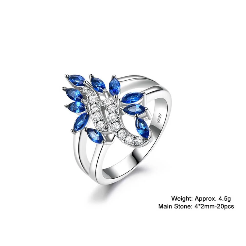 Sapphire Cocktail Flower Sterling Silver Ring - Image 6