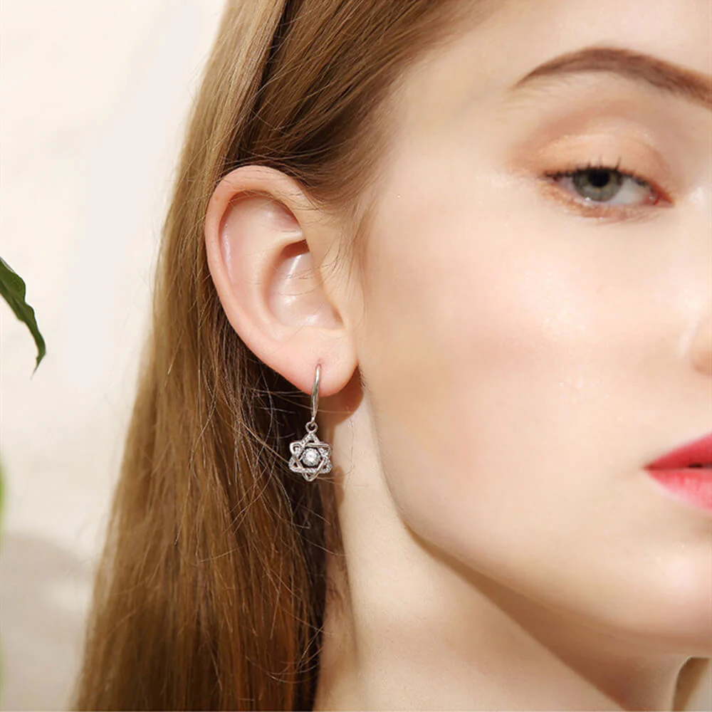 Round Moissanite Six Pointed Star Sterling Silver Earrings - Image 3