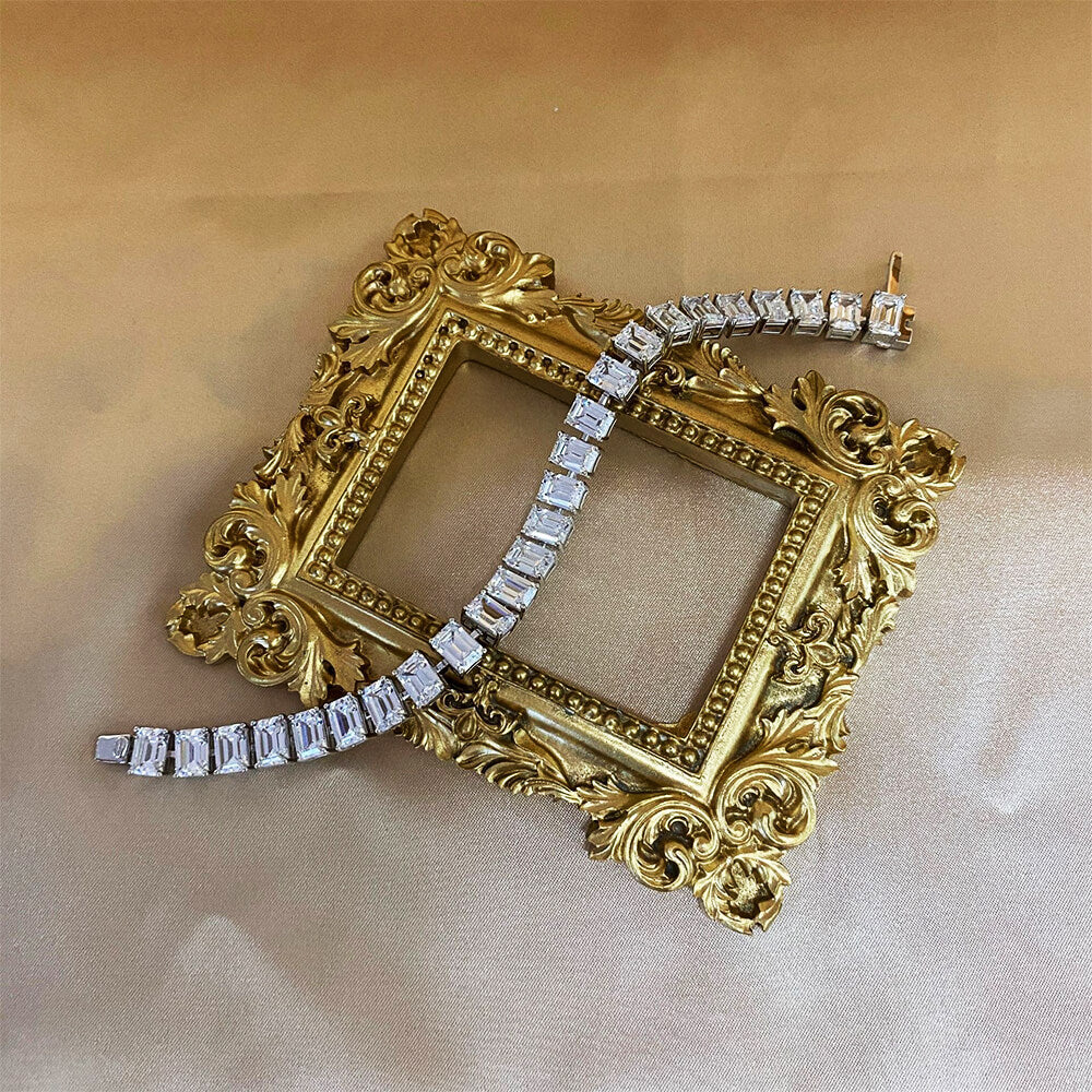 Solitaire Emerald-Cut Lab-Sapphire Sterling Silver Tennis Bracelet - Image 5