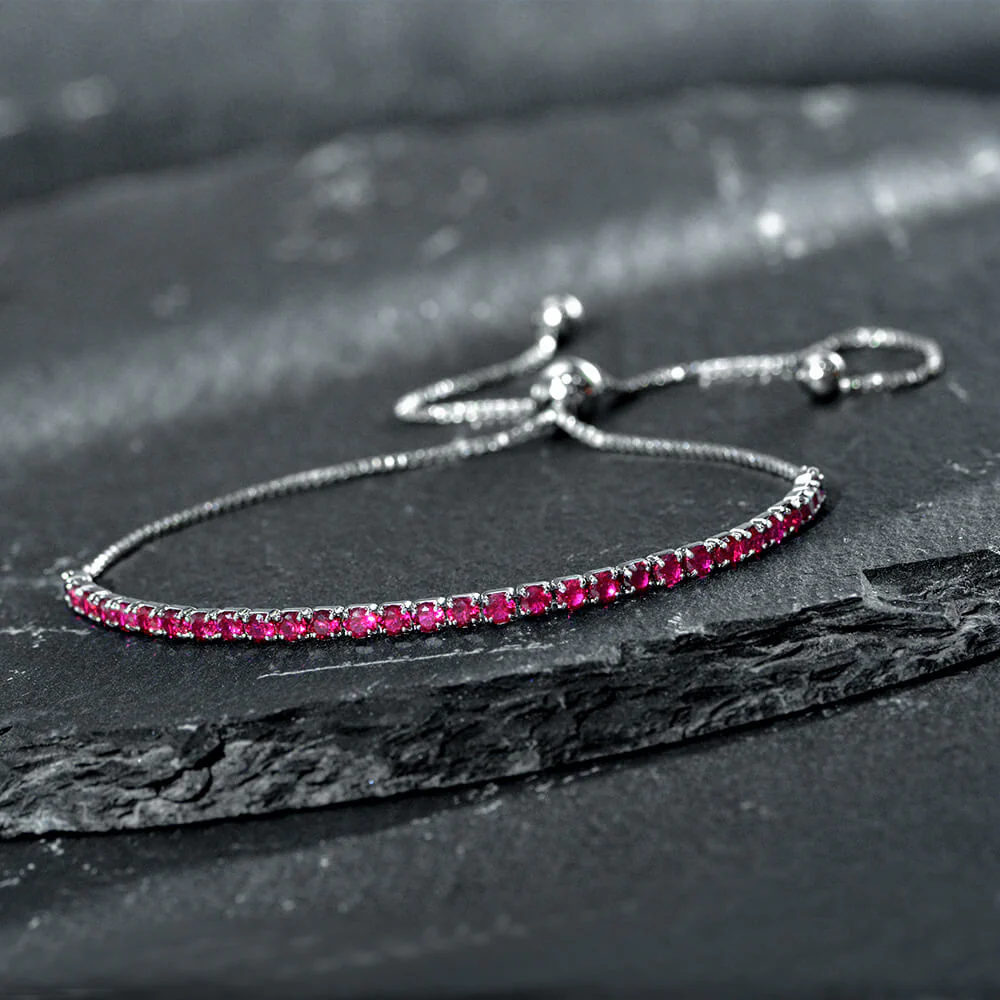 Solitaire Lab-Sapphire Sterling Silver Adjustable Bracelet - Image 3