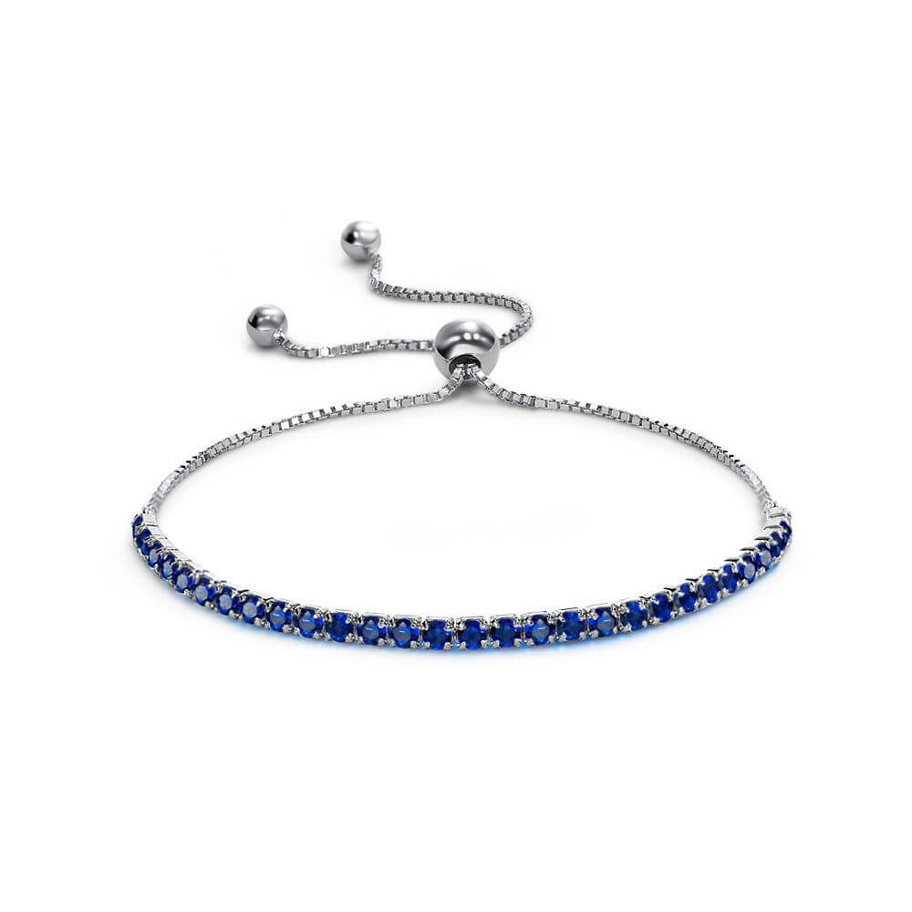 Solitaire Lab-Sapphire Sterling Silver Adjustable Bracelet - Image 5
