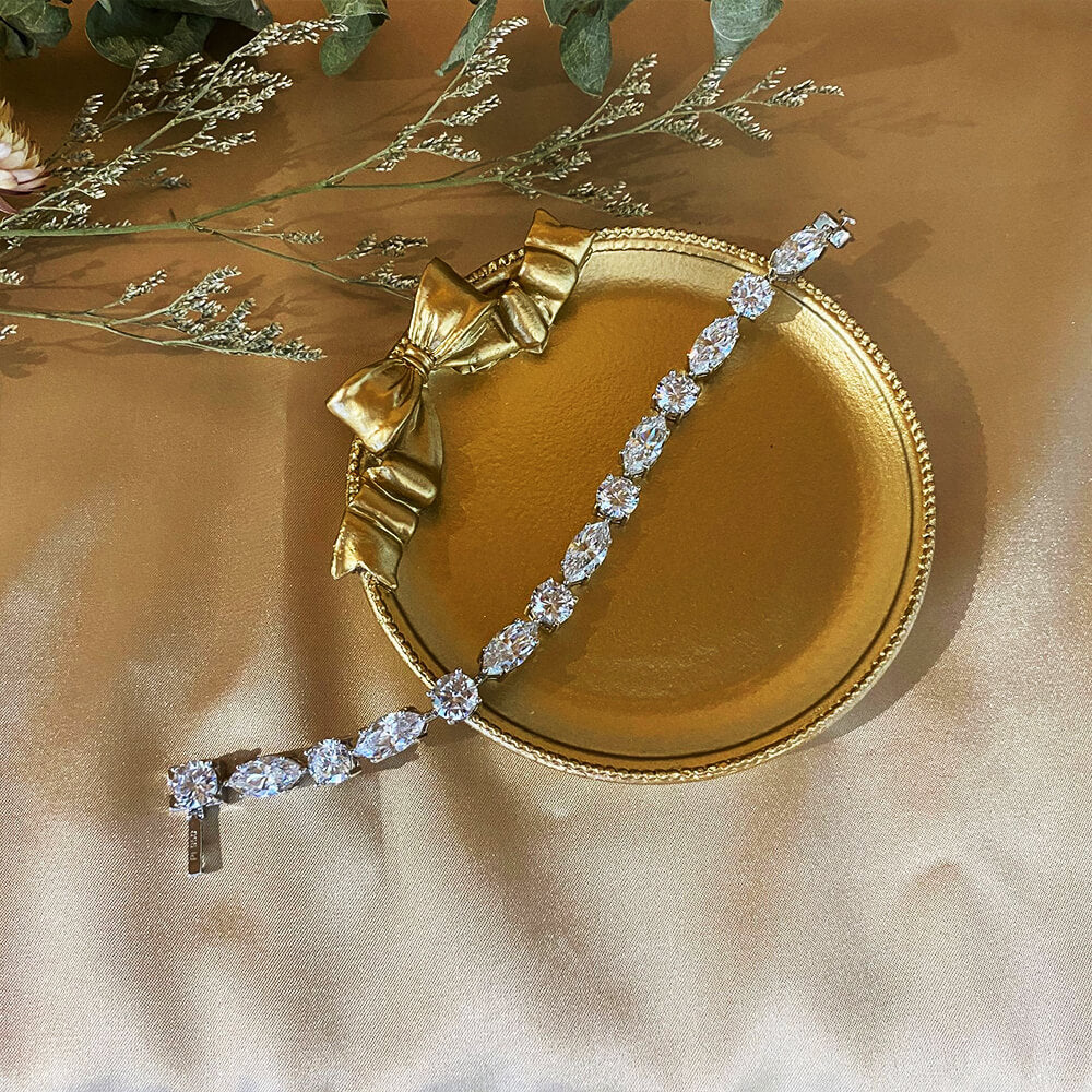 Solitaire Marquise & Round Lab-Sapphire Sterling Silver Bracelet - Image 4