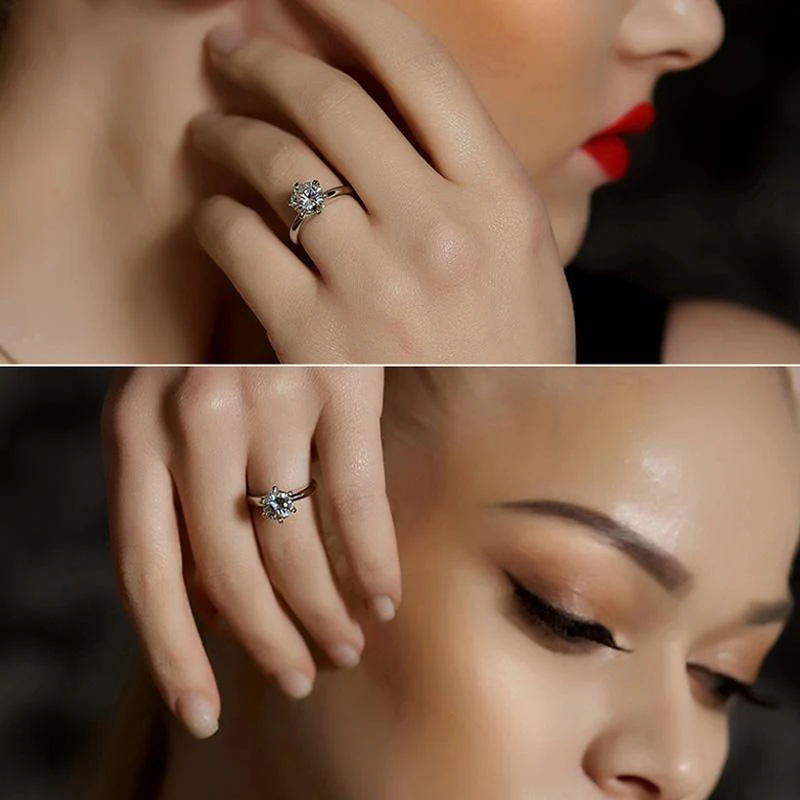 Sona Diamond Classic Six Prong Sterling Silver Ring - Image 11