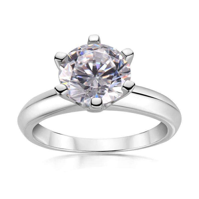 Sona Diamond Classic Six Prong Sterling Silver Ring - Image 5