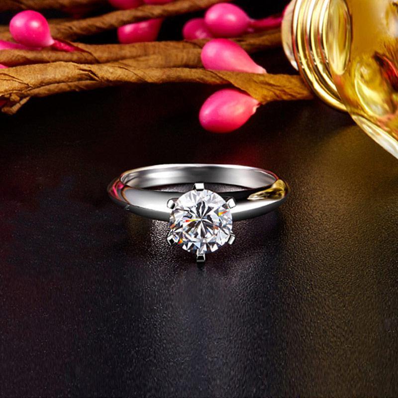 Sona Diamond Classic Six Prong Sterling Silver Ring - Image 9