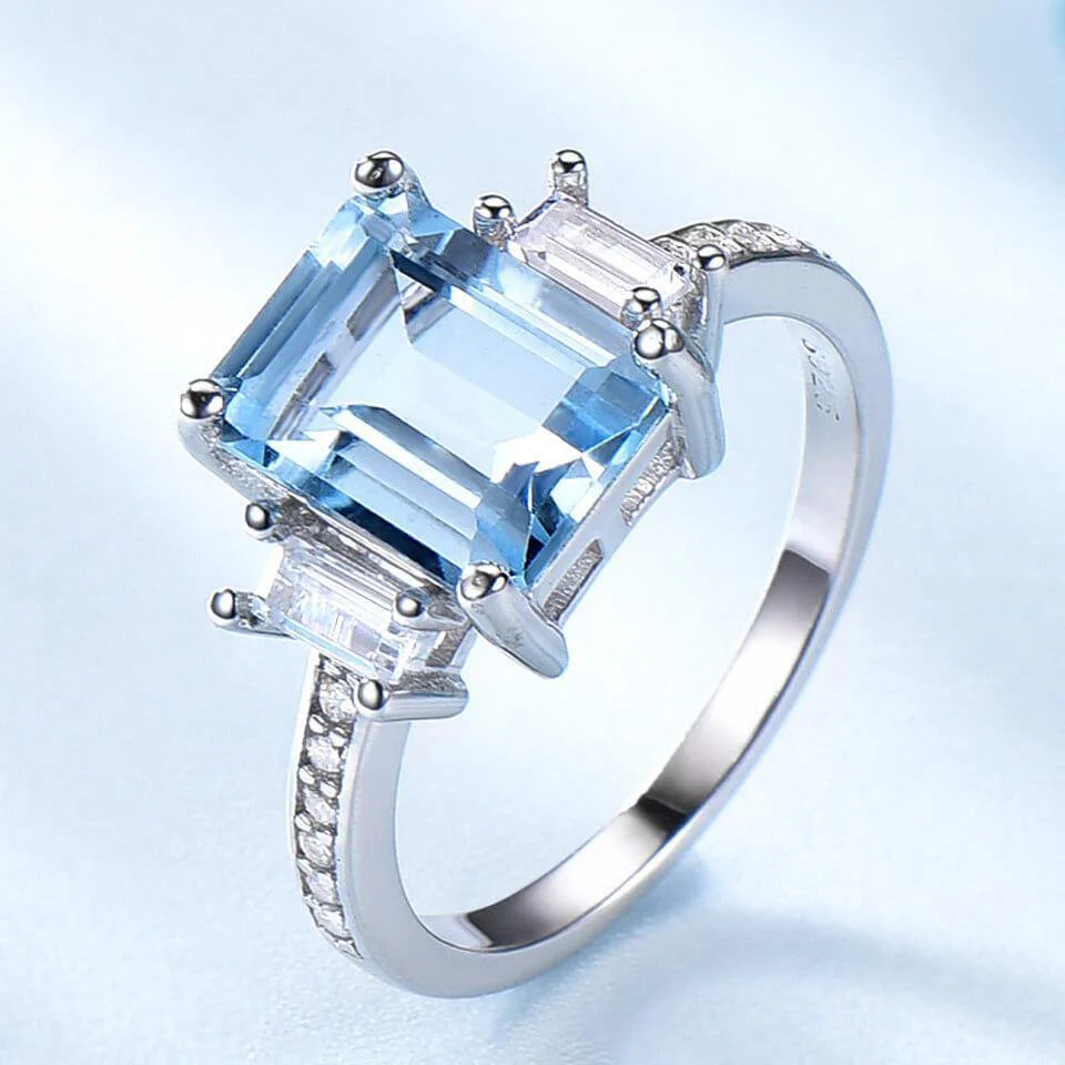 Square Birthstone Sterling Silver Ring - Image 12
