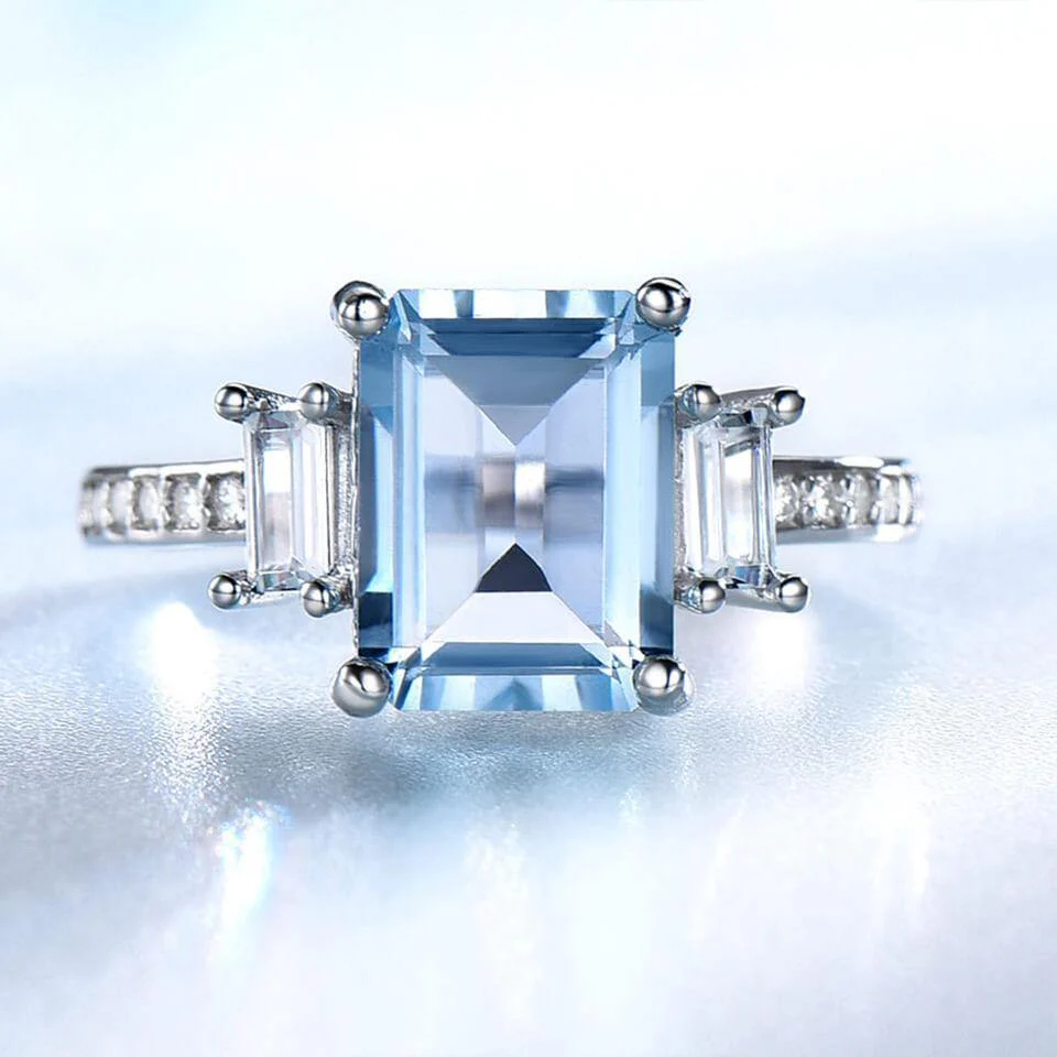 Square Birthstone Sterling Silver Ring - Image 13