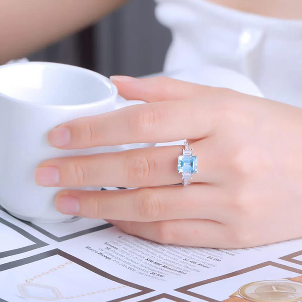 Square Birthstone Sterling Silver Ring - Image 15