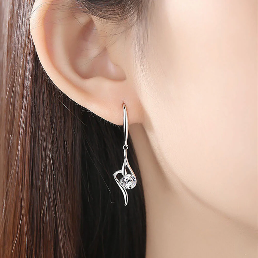 Fashion Solitaire Round Moissanite Sterling Silver Earrings - Image 7