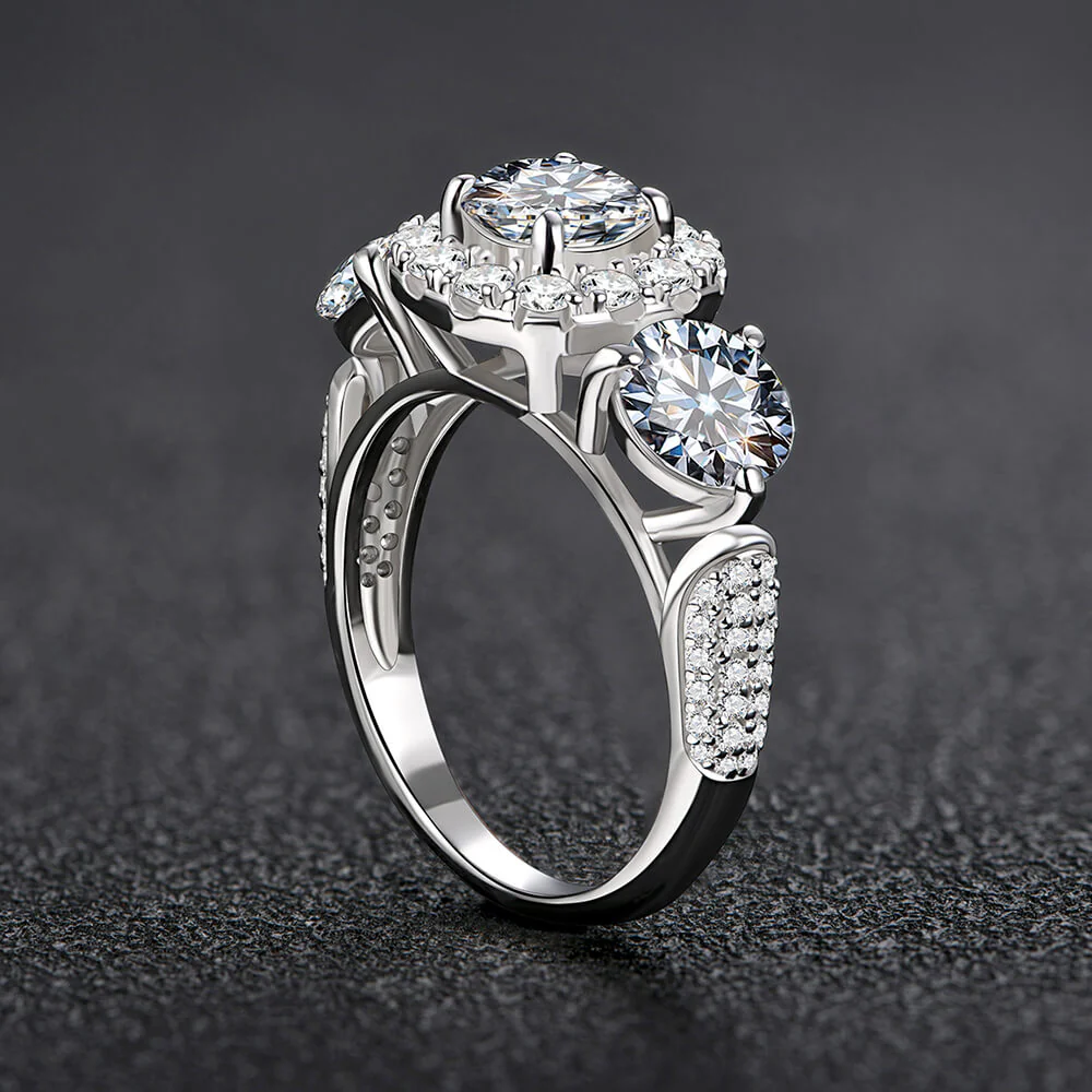 3CT Three Stone Round Cut Moissanite Engagement Ring - Image 3