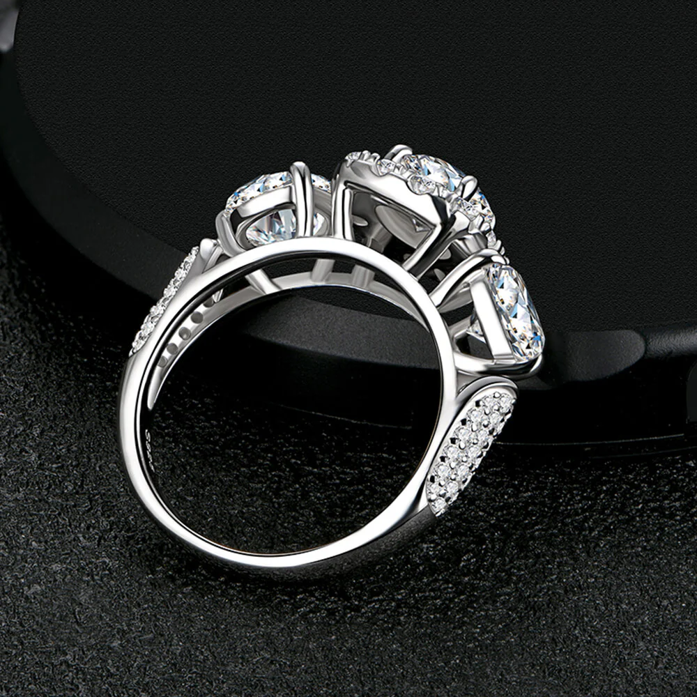 3CT Three Stone Round Cut Moissanite Engagement Ring - Image 5