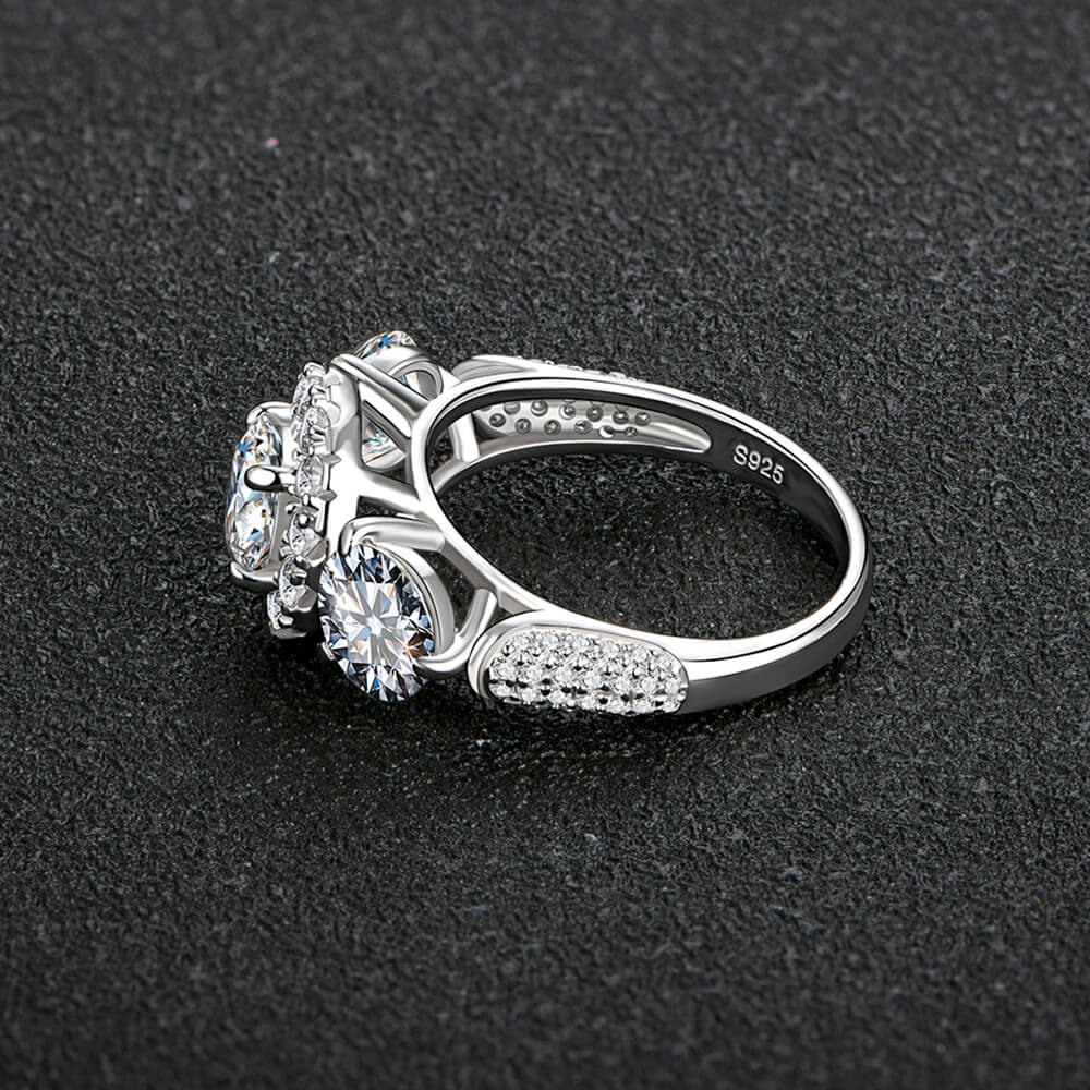 3CT Three Stone Round Cut Moissanite Engagement Ring - Image 6