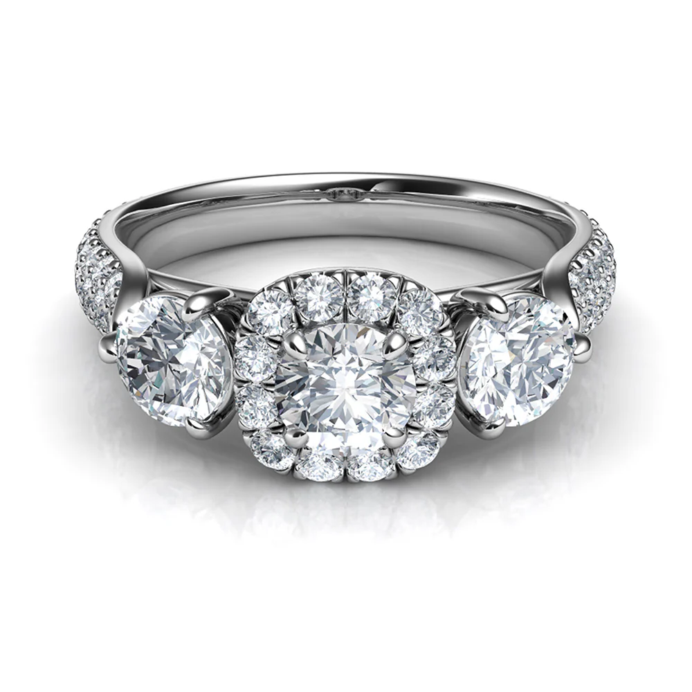 3CT Three Stone Round Cut Moissanite Engagement Ring - Image 8